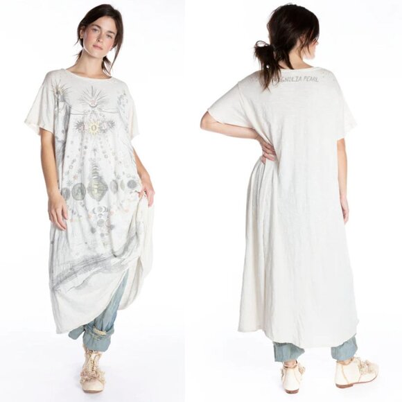 Magnolia Pearl Magic Love Distressed Moonlight Cream Boyfriend Shirt Maxi Dress‎ - Picture 1 of 11